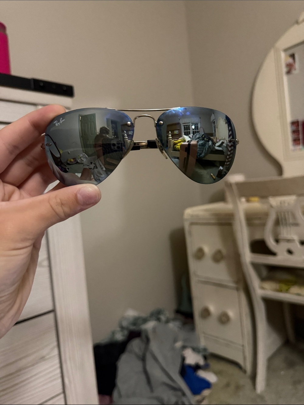 Ray-Ban Silver Frame Sunglasses with Mirrored Blue Lenses